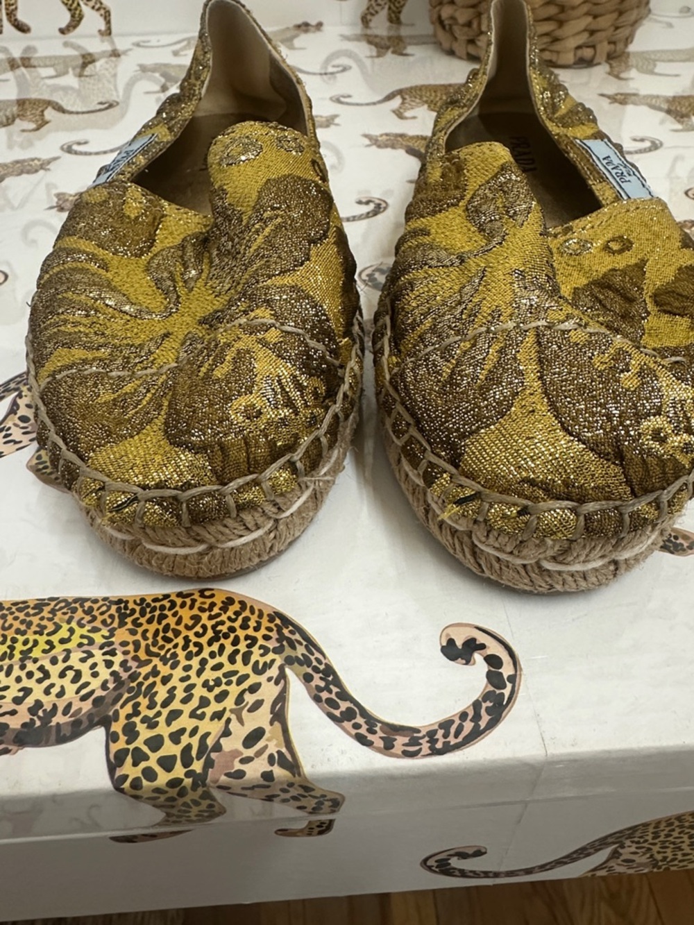 Prada Metallic Gold Floral Brocade Espadrilles - size 38 - Picture 4 of 6